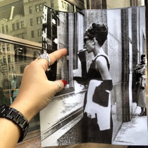 This is a still from the film Breakfast at Tiffany's starring Audrey Hepburn. I'm standing in front of the Tiffany & Co. store where Audrey Hepburn stood during the opening scene of the movie.