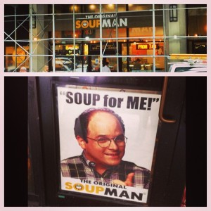 If you're fan of the TV show Seinfeld, than you probably remember the Soup Nazi episode. The restaurant in the picture, Soup Man, was part of the inspiration for the Soup Nazi. I never ate there while in NYC, but I came across one of their many locations while in the Financial District. They even had a poster of George Costanza on the door!