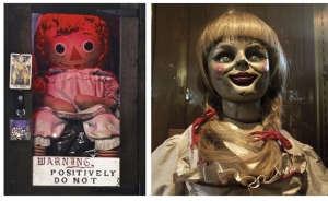 The real Annabelle doll on the left; the movie version on the right. 